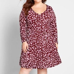 ModCloth Raspberry Leopard Comfortably Curious Dress